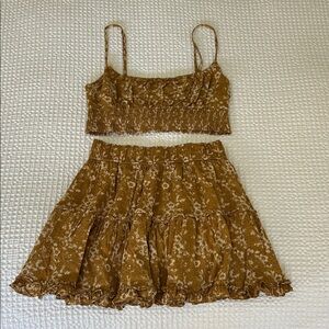 Olivaceous Mustard Floral Mini Skirt Set